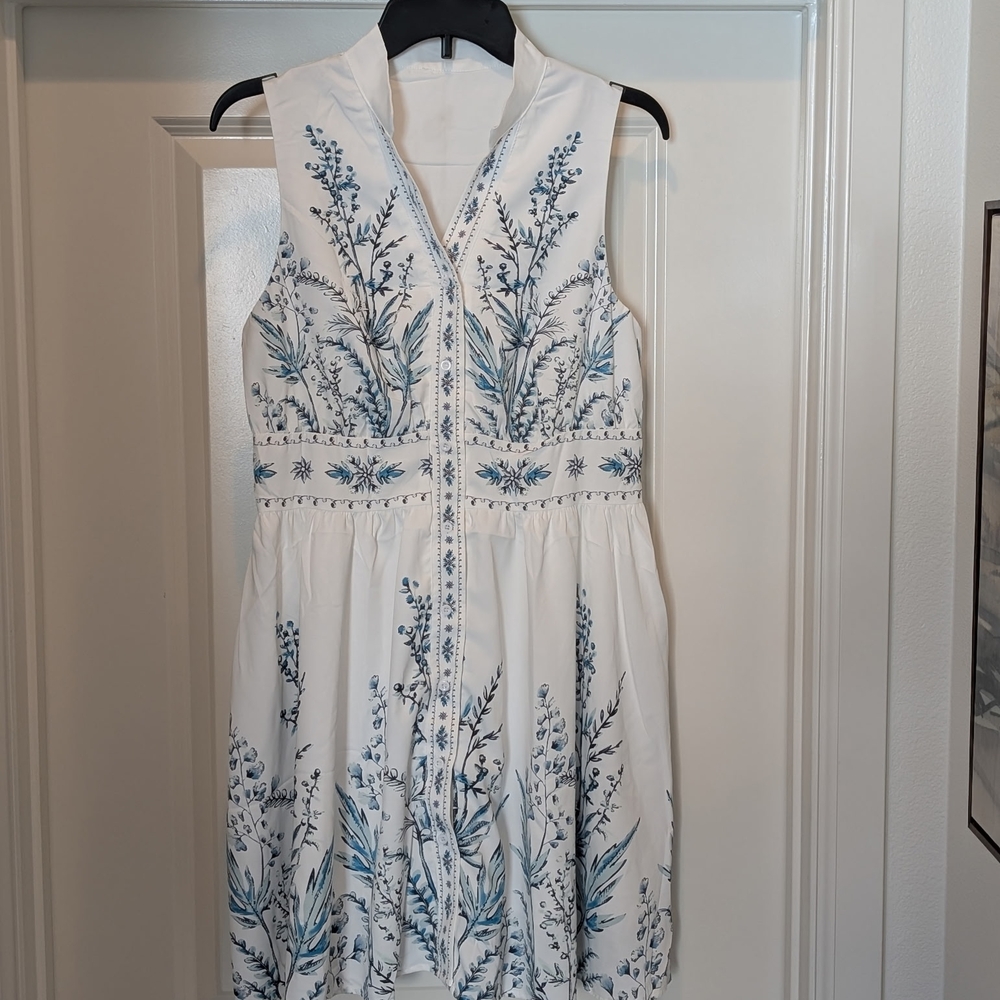 Cupshe White and Blue Sleeveless A-Line Midi Dress